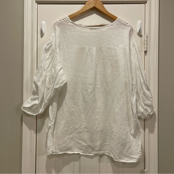 BELLAMBRA Women Large Linen Top Tunic White Balloon Sleeve Made in Italy Coastal - Picture 2 of 10